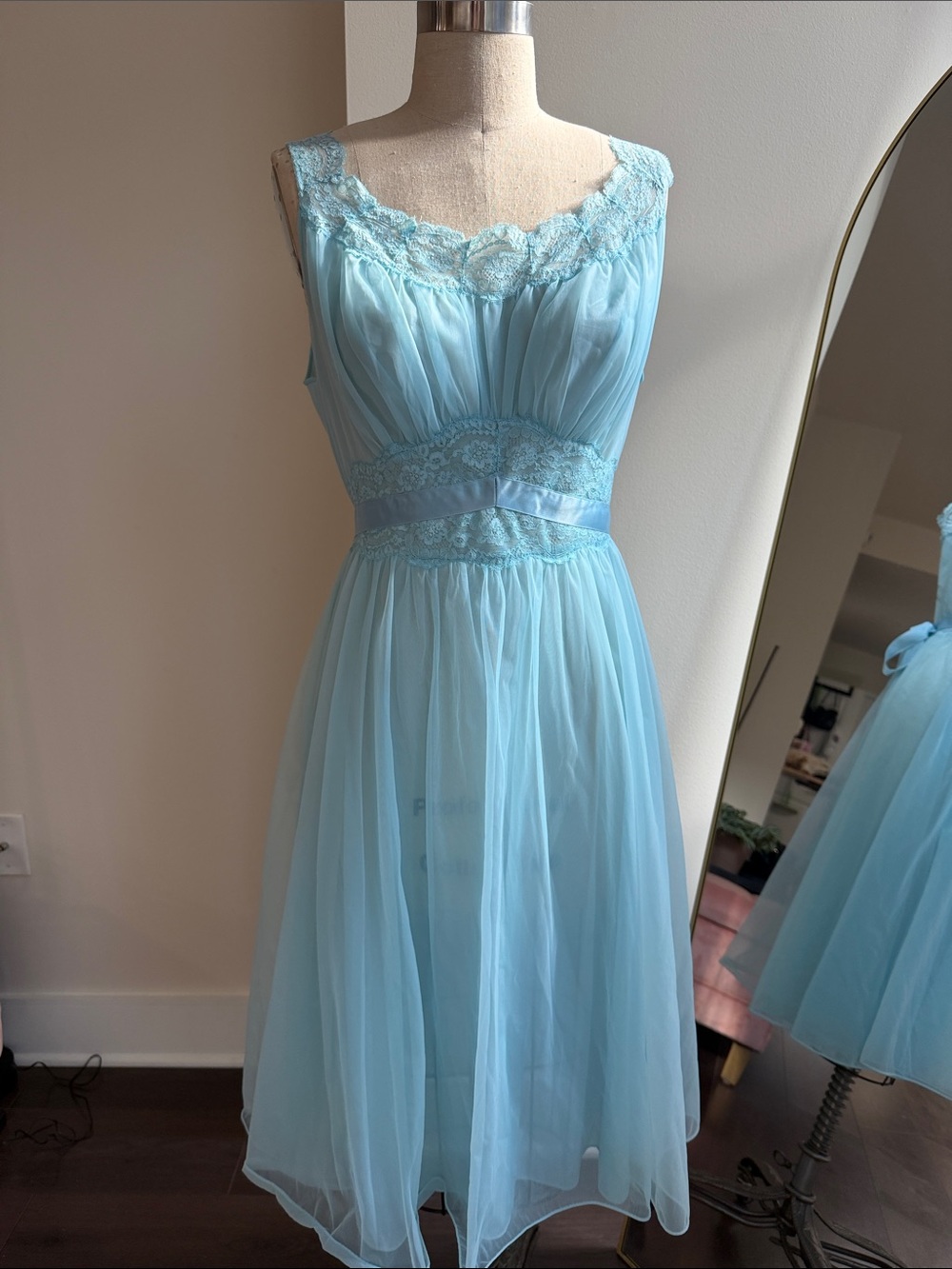 Vanity Fair Powder Blue Lace-Trim Nightgown